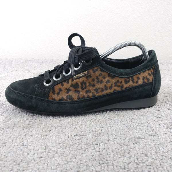 Mephisto Bretta Womens Size 7 Shoes Suede Leopard Print Black Sneakers Low