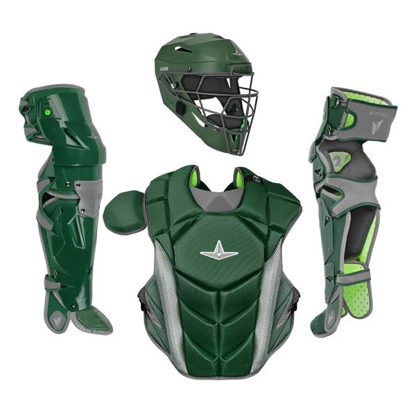 All Star MVP Pro Series Youth 10-12 Y/O Baseball Catchers Gear Set - Green Grey