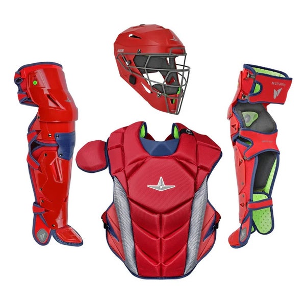 All Star MVP Pro Series Youth 10-12 Y/O Baseball Catchers Gear Set Red Navy Blue