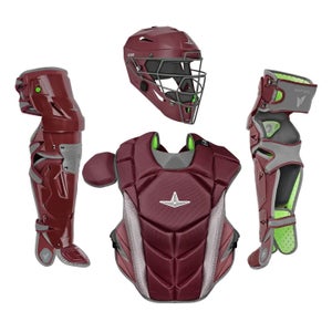All Star MVP Pro Series Youth 10-12 Y/O Baseball Catchers Gear Set - Maroon Gray