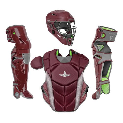 All Star MVP Pro Series Youth 10-12 Y/O Baseball Catchers Gear Set - Maroon Gray