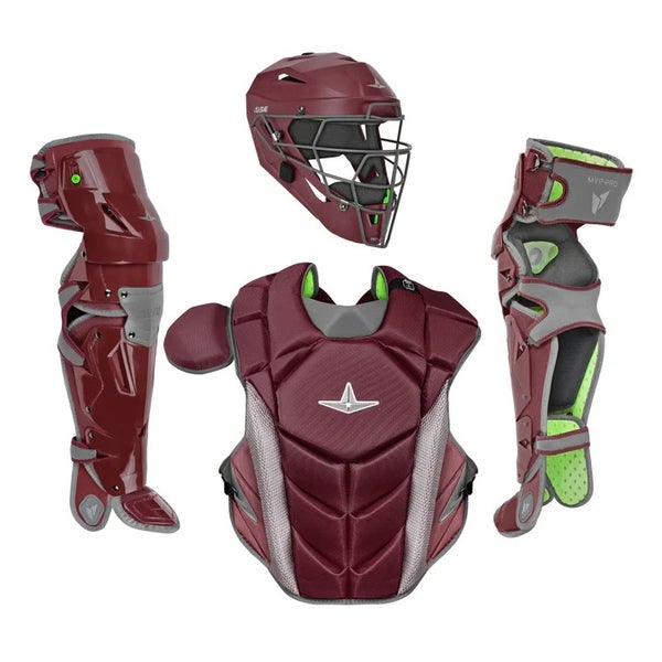 All Star MVP Pro Series Youth 10-12 Y/O Baseball Catchers Gear Set - Maroon Gray