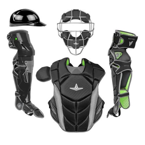 All Star MVP Pro Series Mask Adult 16+ Baseball Catchers Gear Set - Black Grey
