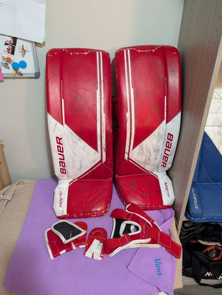 Red Bauer Supreme M5 Pro Goalie Leg Pads + TuneFit + Straps