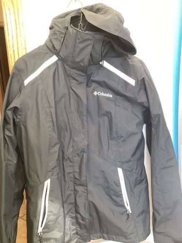 Columbia Jacket Interchange 3 In 1 Black with white piping fleece insert Omni Heat Women Size Small