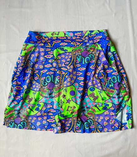 Bella groovy print golf skort size S A-line skirt attached compression shorts