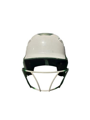 Used Rawlings WHITE/GREEN HELMET Batting Helmet w/Mask White One Size 11834-S000042736