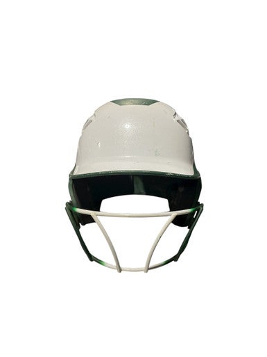 Used Rawlings WHITE/GREEN HELMET Batting Helmet w/Mask White One Size 11834-S000042736