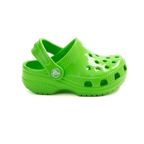 Crocs High-Shine Clog Baby 2C-3C Green Slime Cutout Comfort Casual Shoes TLW483