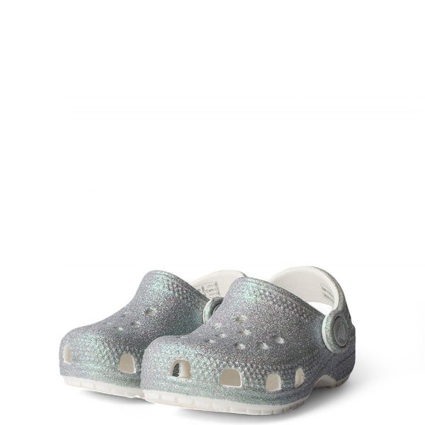 Crocs Classic 210985-100 Clog Kids 4C White Glitter Comfort Causal Shoes TLW496