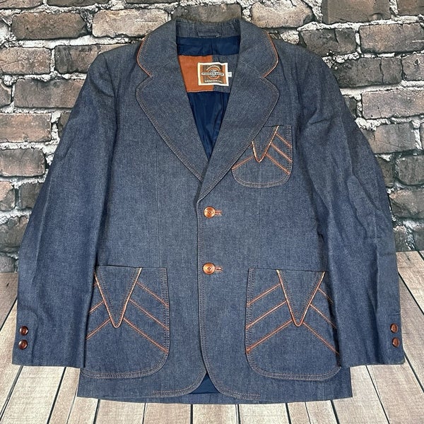Vintage Pioneer Wear Western Denim Blazer Jacket 70s 80s Cowboy Rodeo Size 40