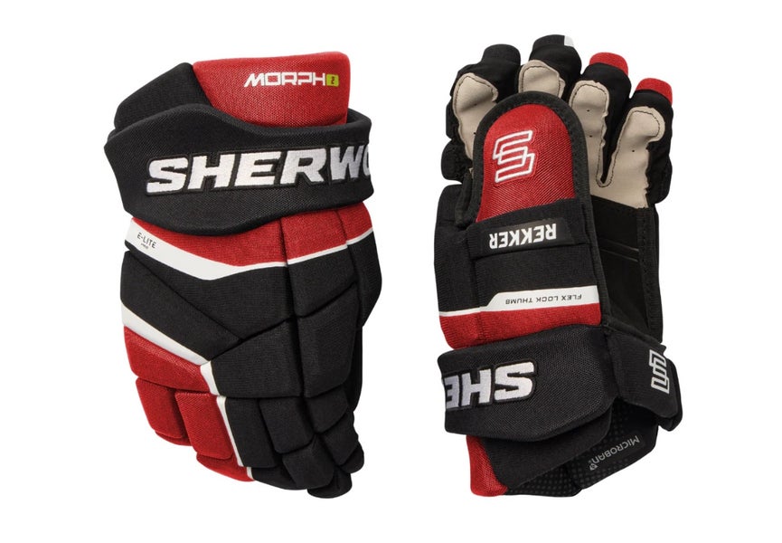 NEW Sherwood Rekker MORPH 2 Senior Hockey Player Gloves - Black/Red/White (Choose From Three Sizes)