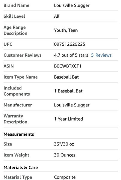 Batte De Baseball Louisville Slugger Meta PWR 2023 - 33 Pouces, 30 Oz, BBCOR, Neuve Sous Emballage
