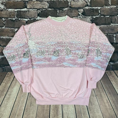 Vintage Artisans Sunschein Designs Women's S-M Pink Bunny Rabbit Sweatshirt