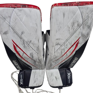 Bauer Vapor X5 Pro Goalie Leg Pads Intermediate Large 32+ Used White Navy Red (14694)