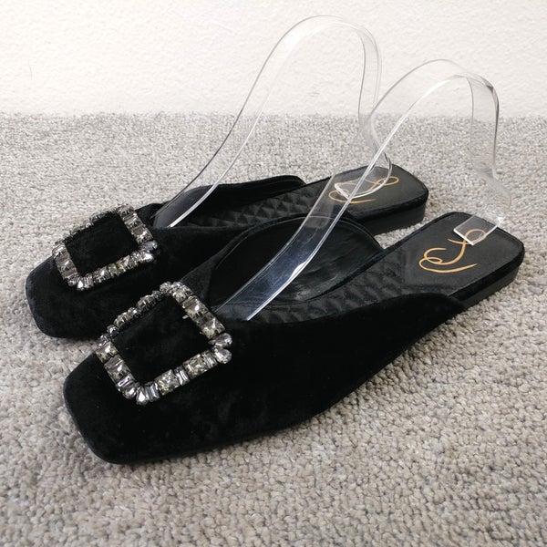 Sam Edelman Lavina Embellished Flat Mules Womens Size 7.5 Shoes Slip On Black