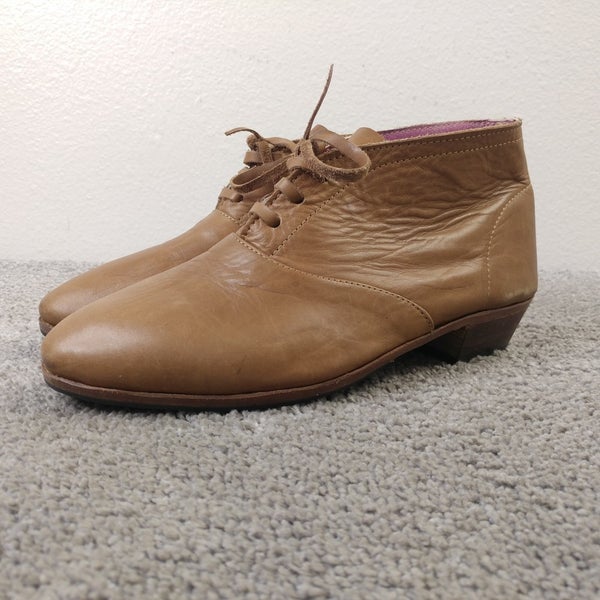 Vuiko Womens 37 EU Ankle Boots Brown Soft Leather Block Heels Lace Up