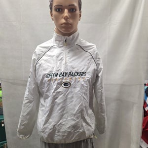 Retro Green Bay Packers White Reebok 1/4 Zip Windbreaker Jacket Womens M NFL
