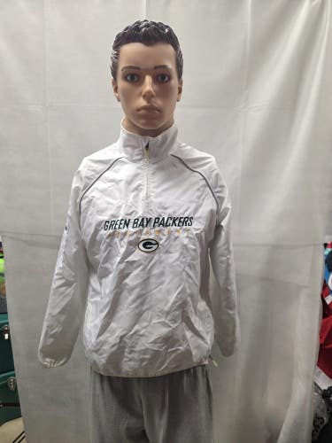Retro Green Bay Packers White Reebok 1/4 Zip Windbreaker Jacket Womens M NFL