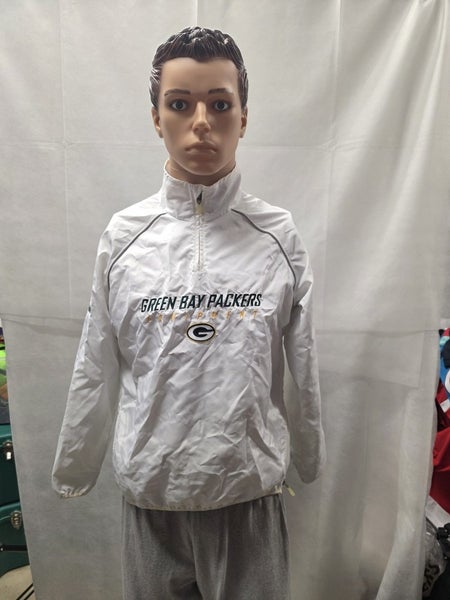 Retro Green Bay Packers White Reebok 1/4 Zip Windbreaker Jacket Womens M NFL
