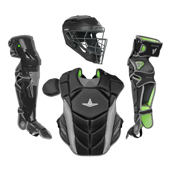 All Star MVP Pro Series Adult 16+ Baseball Catchers Gear Set - Black Grey