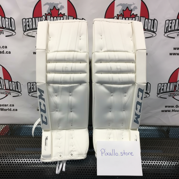 CCM EFlex 860 Intermediate Goalie Pads – 31+1” | White/Silver (NEW) — (READ DESCRIPTION)