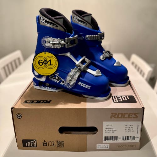 Kid's Roces Idea Up Adjustable Ski Boot - mondo 19-22 - Royal Blue & White (New)