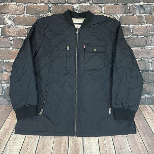 Levi Strauss Jacket Mens 2XL Black Quilted Bomber Full Zip Insulated Puffer Coat