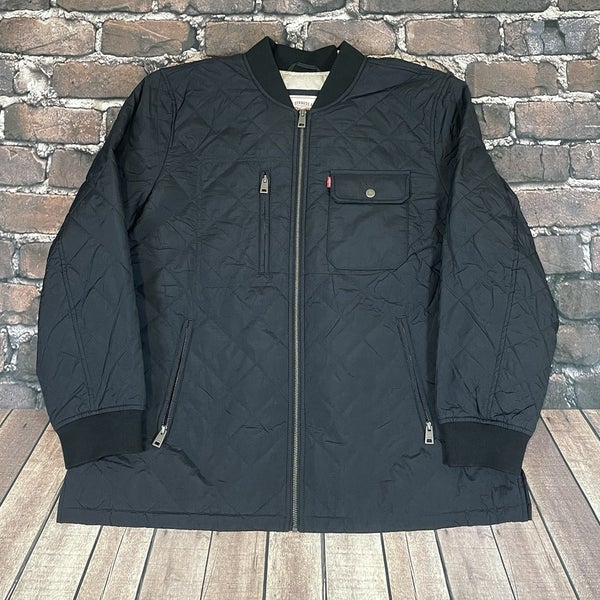 Levi Strauss Jacket Mens 2XL Black Quilted Bomber Full Zip Insulated Puffer Coat