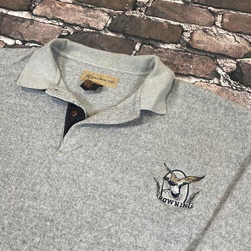 Vintage Browning Polo Fleece Sweatshirt Mens XL Duck Hunting Mallard Sweater