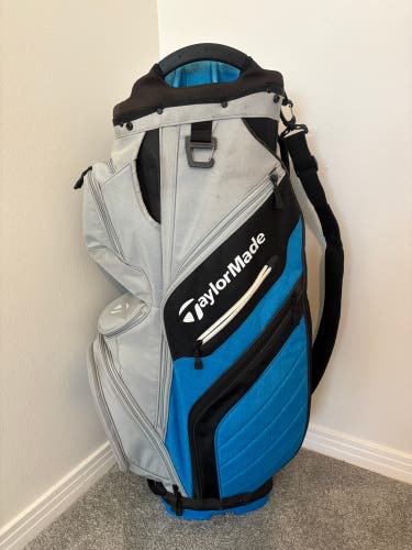 TaylorMade Cart Bag Grey Blue Golf Bag 14 Way Divider + Rain Cover/Drink Pocket