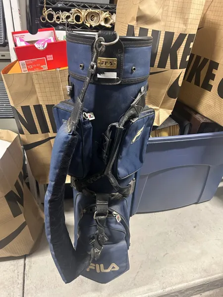 FILA 3 Way Golf Cart Bag Navy Blue Brown Single Strap Golf Bag