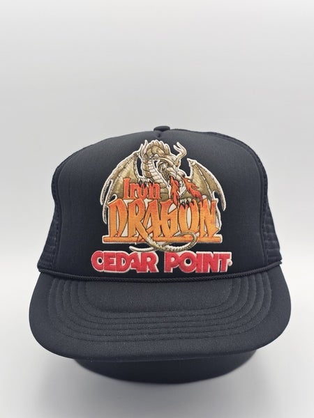 Vintage Cedar Point Iron Dragon Roller Coaster Black Mesh Trucker Hat Snapback