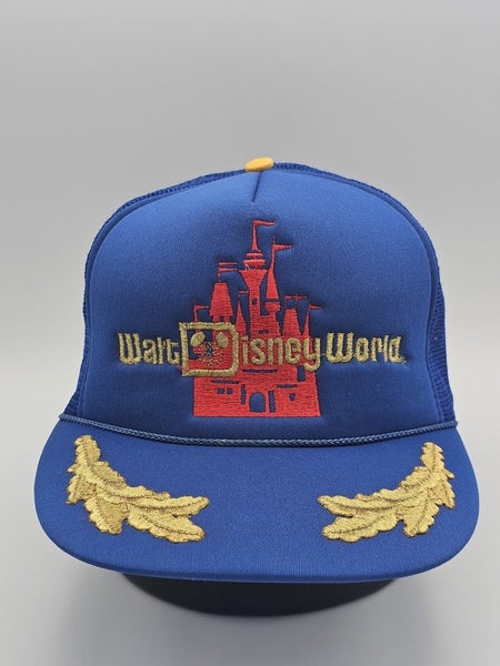 Vintage Walt Disney World Gold Leaf Blue Trucker Mesh Rope Hat Cap Vtg Snapback