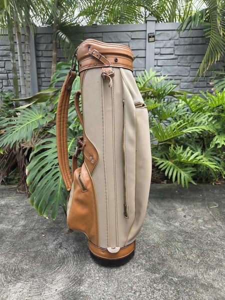 (Used) Hot-Z ProGroup vintage leather & canvas golf cart bag tan beige retro w/ hood cover