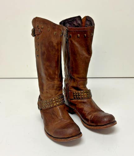 Libery Black Veronica Harness Brown Leather Side-Zip Boots US Women's 7 GREAT