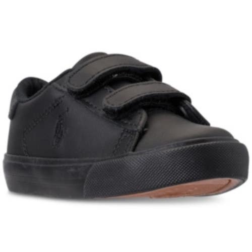 Polo by Ralph Lauren Easten EZ Strap Sneakers Kids 9 Black Leather Shoes TLW519