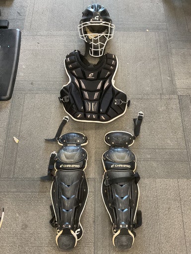 Used Champro 3 PIECE CATCHERS SET Catchers Chest Protector Black Youth 11614-S000225127
