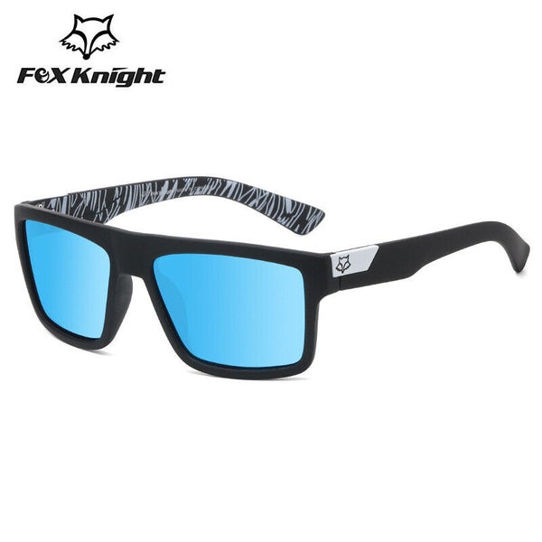 Polarized Fox Knight Sunglasses Rubber Matte Black Frame Blue Mirror Lens F4
