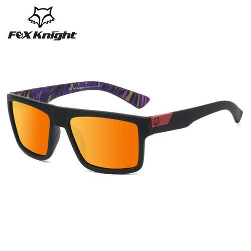 Polarized Fox Knight Sunglasses Rubber Matte Black Frame Orange Mirror Lens F3