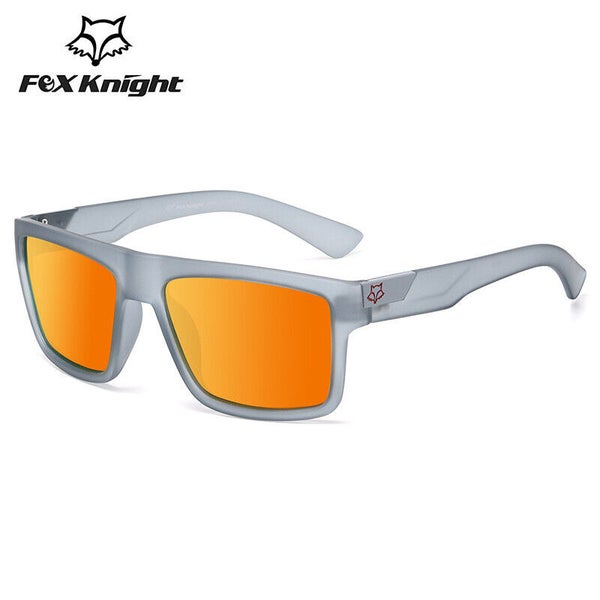 Polarized Fox Knight Sunglasses Rubber Matte Gray Frame Orange Mirror Lens F5