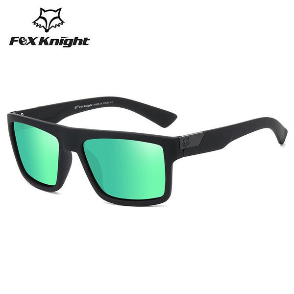 Polarized Fox Knight Sunglasses Rubber Matte Black Frame Green Mirror Lens F6