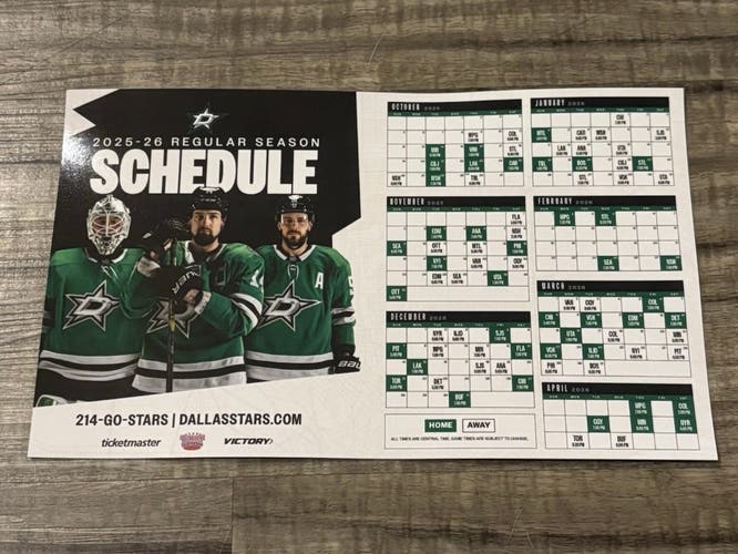 Dallas Stars NHL 2025 2026 Magnetic Schedule