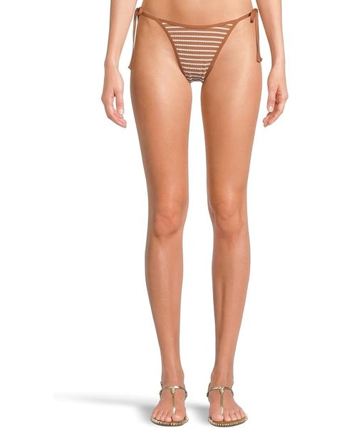 L*Space Hazel Levy Bikini Bottom Women Medium Brown Sugar Striped Stretch TLW551