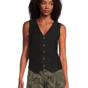Sanctuary Relaxed Modern Vest Women XL Black Linen Sleeveless Casual Wear TLW542