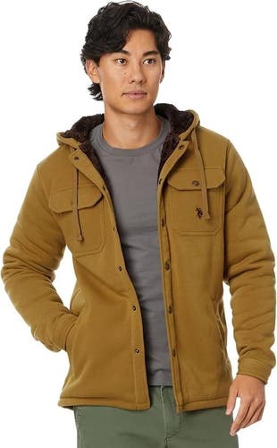 U.S. POLO ASSN. Shacket Men's Small Tan Sherpa Fleece Hooded Long Sleeve TLW525