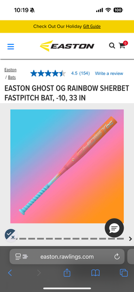2025 Easton Ghost OG Rainbow Sherbet Bat (-10) 23oz 33" (New)