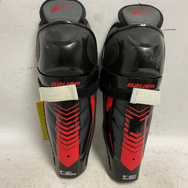 Used Bauer LIL SPORT Youth Shin Guards White/Black/Red 9" 11855-S000194355