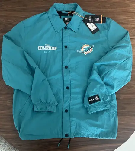 BOSS X NFL Miami Dolphins WATER-REPELLENT JACKET WITH EMBROIDERED BRANDING Sz XL