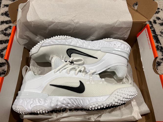 White Men's Size M 7.5 (W 8.5) Adult Nike Huarache 9 Elite Lacrosse Turf Cleats (New)
